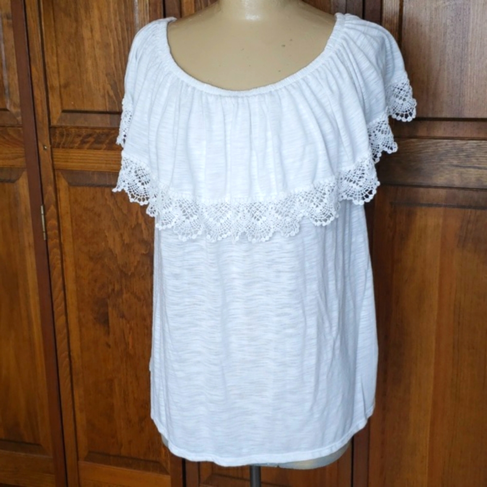 Terra & Sky Crochet Lace Ruffle Top Sz 0X